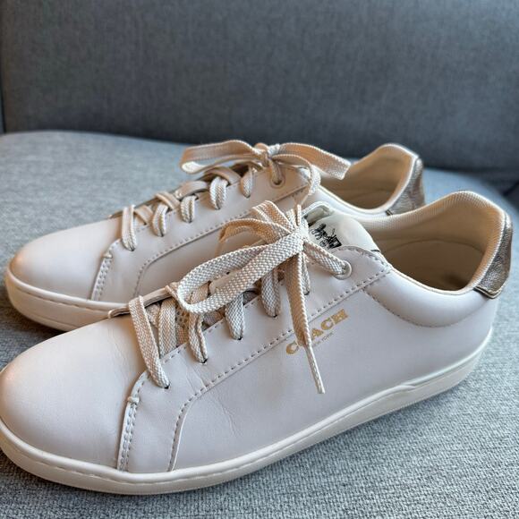 Coach Clip Low Top Sneaker Leather Cream Signature Canvas Preppy Women's 9 - Picture 2 of 16